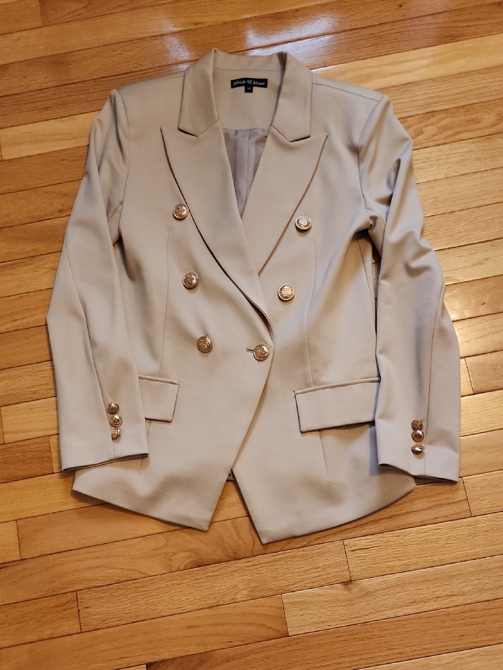 Double-Breasted Beige Blazer with Gold Buttons